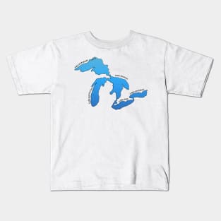 Outline of the five Great Lakes with labels Kids T-Shirt